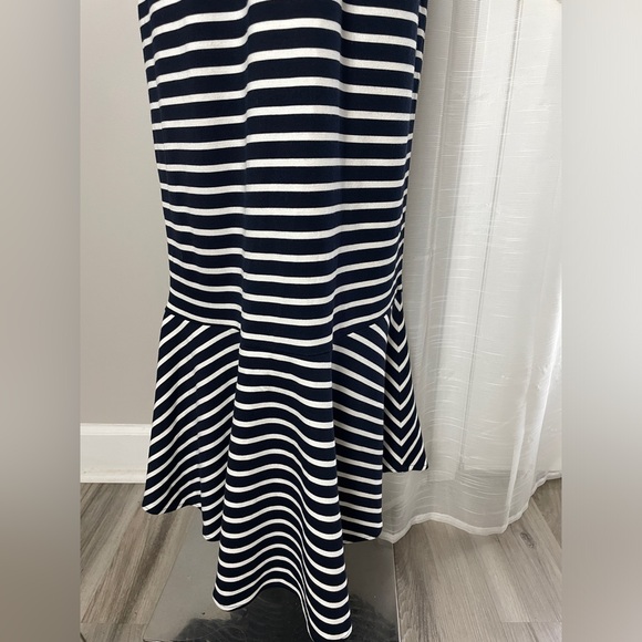 NWT Banana Republic Navy Stripe Ponte Flounce Midi Sleeveless Dress Size 14 - Picture 6 of 12